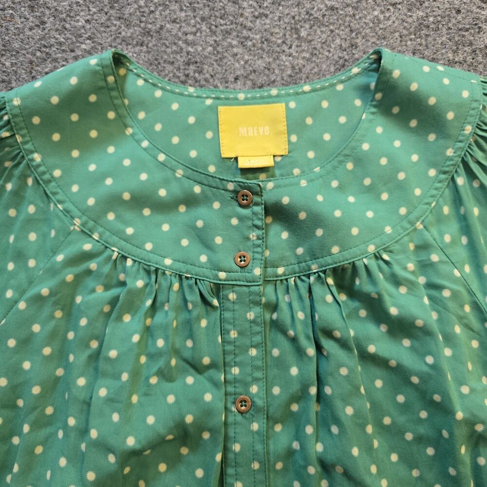 Maeve Top Womens Size Small Green Polka Dot Button Up Long Sleeve Career Casual - Picture 2 of 11